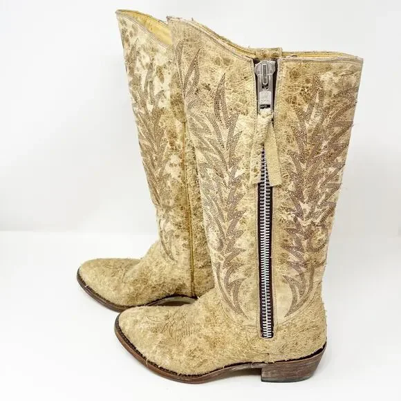 Old Gringo Suede Distressed Western Cowboy Boots Tan Size 7.5 B - Picture 2 of 15